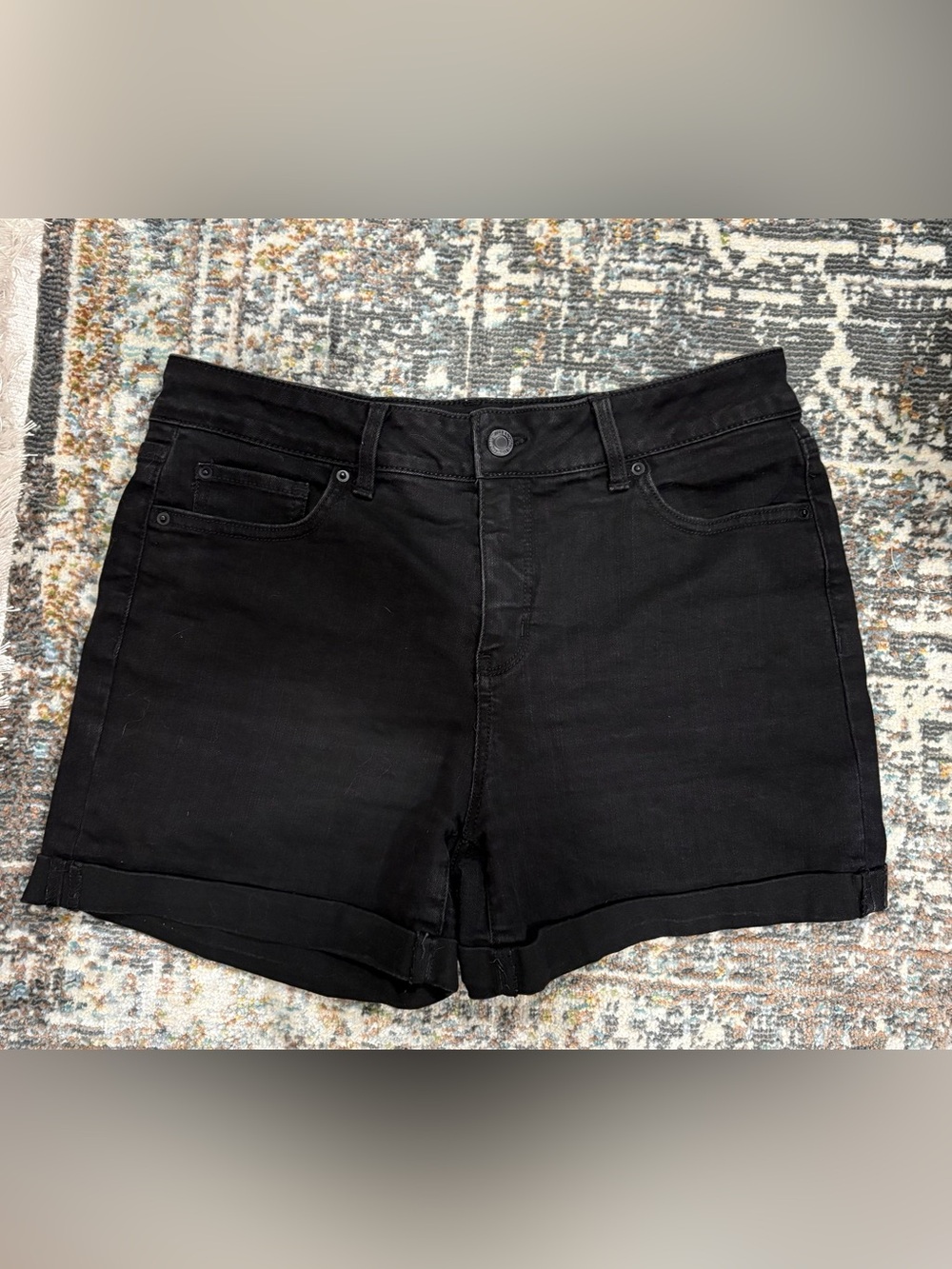 Time and Tru Black Roll-Hem Denim Shorts